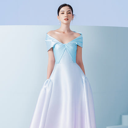 Early Spring 2023 new one-shoulder gradient V-neck waist dress- Salisa