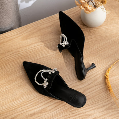 FEIFEI Original Niche Design Kitten Heel Muller Shoes Middle Heel Sandals- Lolita