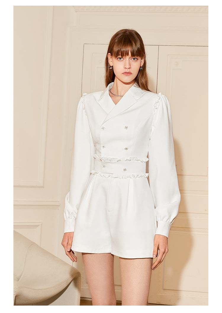 Romper a stylish off-white colour and relaxed fit shorts and long sleeve- Rina
