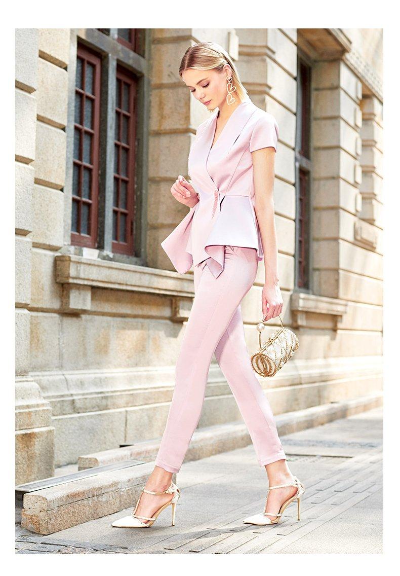 Siduo Pastel structured fitted women's pant suit set - Taiin