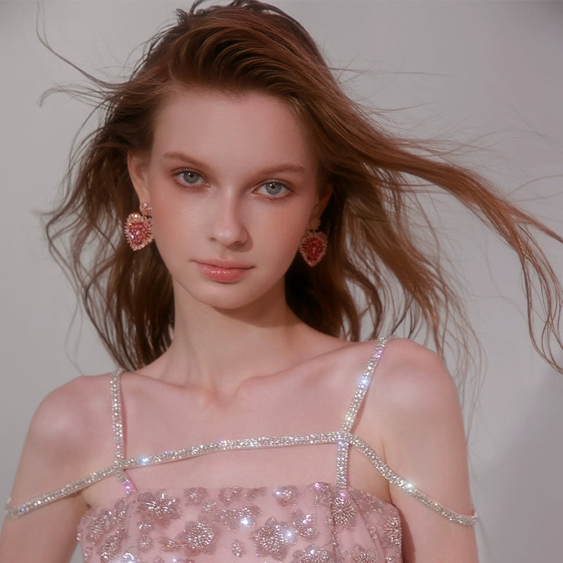 Wardrobes by Chen Luxury Pink Love Shaped Diamond Earrings-Vivian