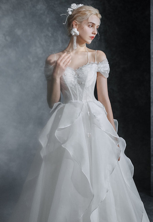 Early Spring 2023 wedding dress new bride wedding simple one-shoulder - Wave light