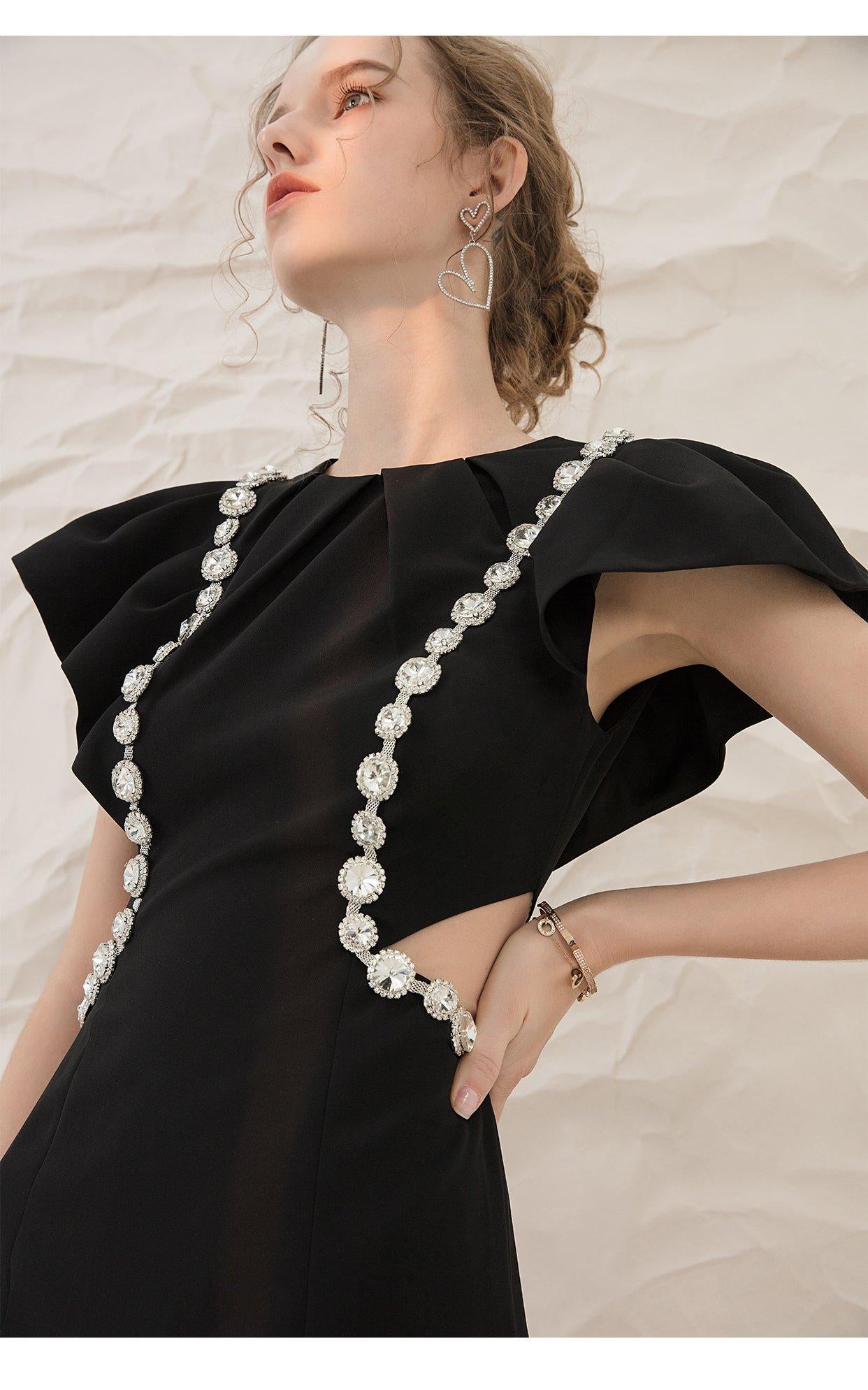 Luxury High-End Mini Black Dress- Celi S / White Luxury High-End Mini Black Dress- Celi S / White