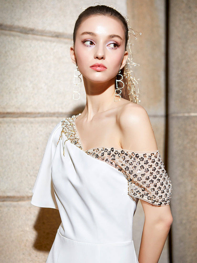 Luxury white and gold elegant evening dress - Lito