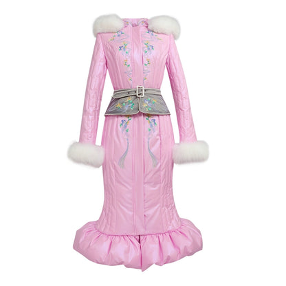 Magic Q goldfish embroidery pearlescent pink white goose down jacket- Kihjyt