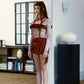 Velvet red print bottoming waist top and flower skirt suit set- Nola