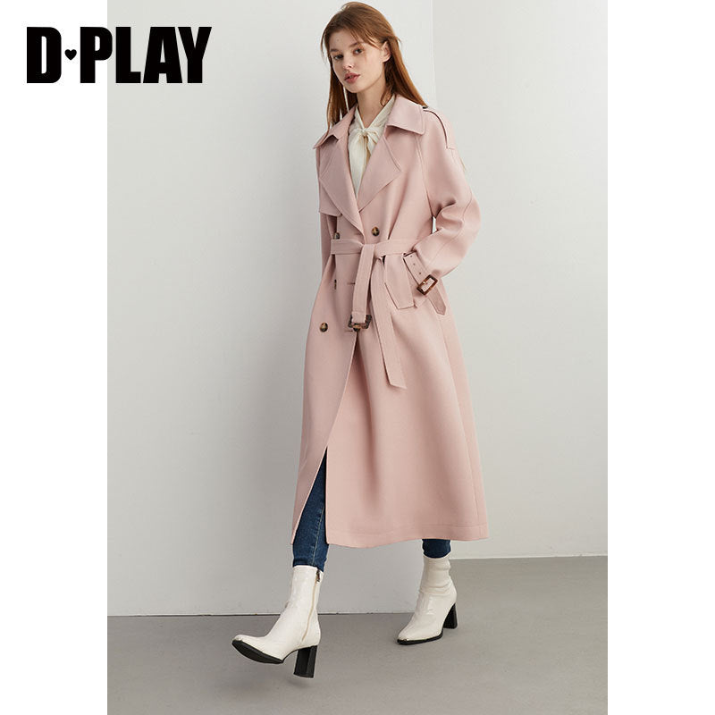 fall Autumn pink old money style double-breasted trench coat - Mala