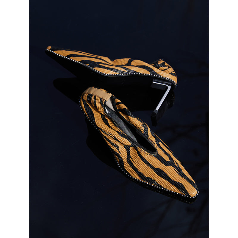 Pointed leather new trendy shoes style high heels- Oma