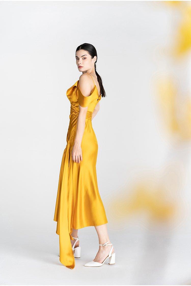 Rare Golden yellow asymmetric cocktail evening dress - Sesi