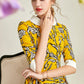 Autumn falll new lapel print Audrey Hepburn inspired print  white-collar vintage retro yellow dress  - Going bananas