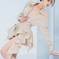 Beige Autumn new long-sleeved ruffled waist up and down suits- Delia