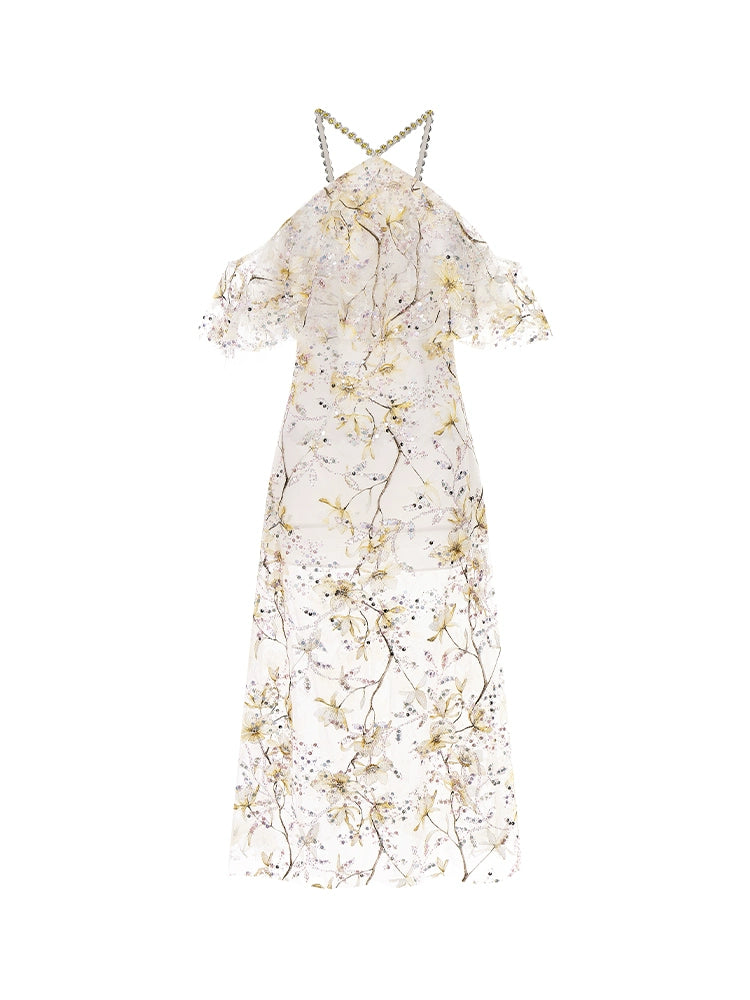 Wardrobes by Chen Elegant wedding guest Halter Sleeveless Lace bridal Dress- Megan