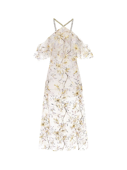 Wardrobes by Chen Elegant wedding guest Halter Sleeveless Lace bridal Dress- Megan