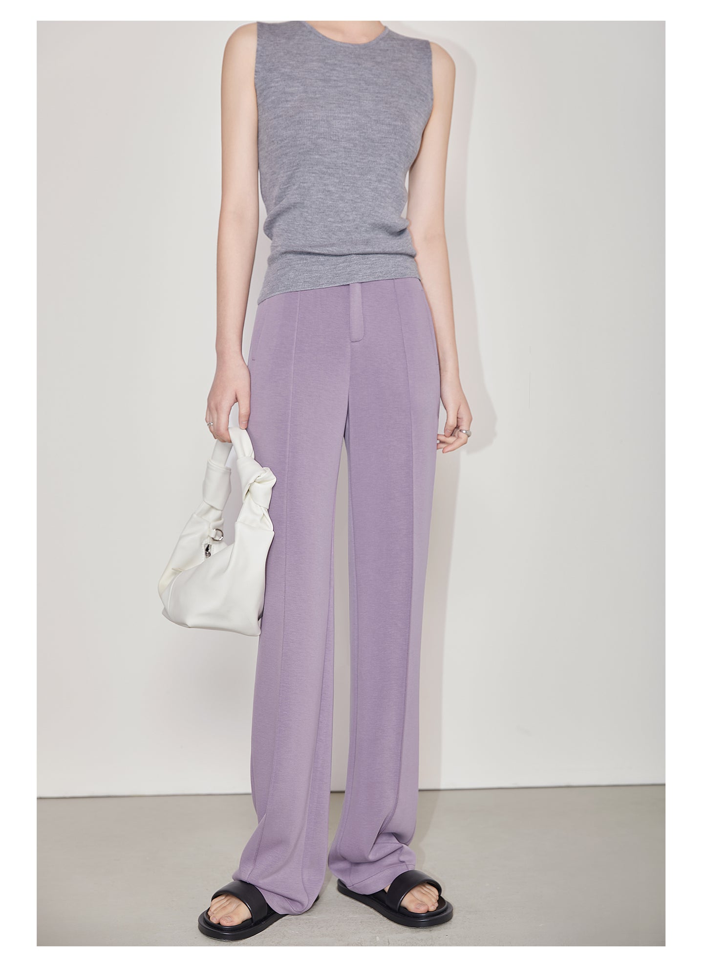 Soft drape elastic purple straight suit pants - Silva