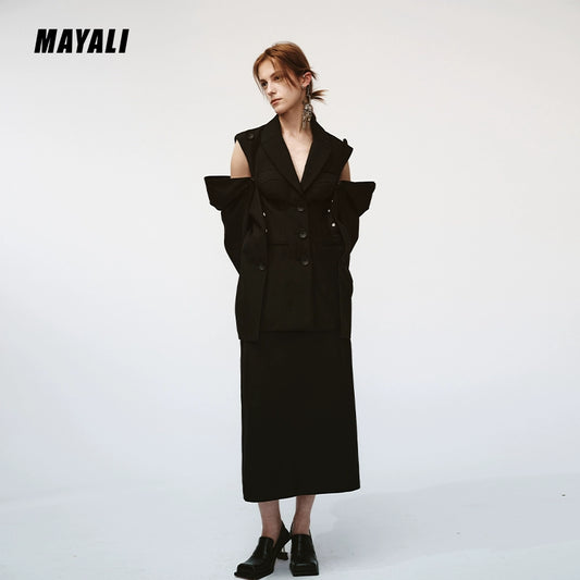 MAYALI autumn winter detachable two-wear vest jacket suit blazer - Larai