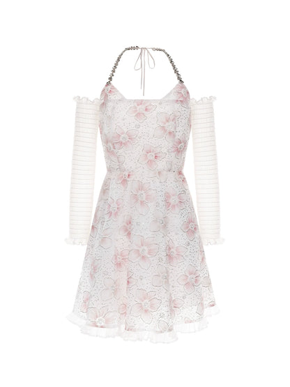 Wardrobes by Chen Elegant Pink Halter Long Sleeve Flower Dinner bridal Dress-Gika