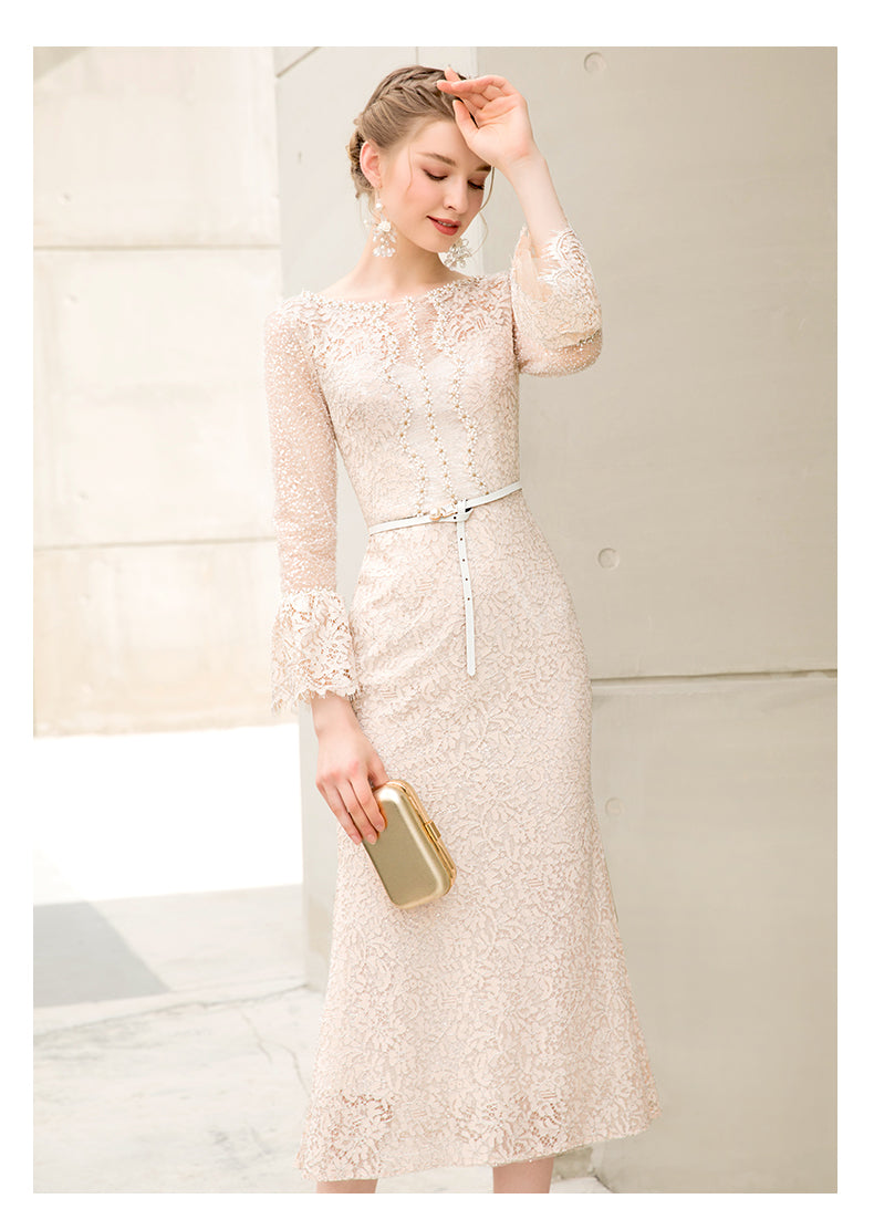 Spring and autumn long-sleeve high-end lace short wedding dress - Nadin