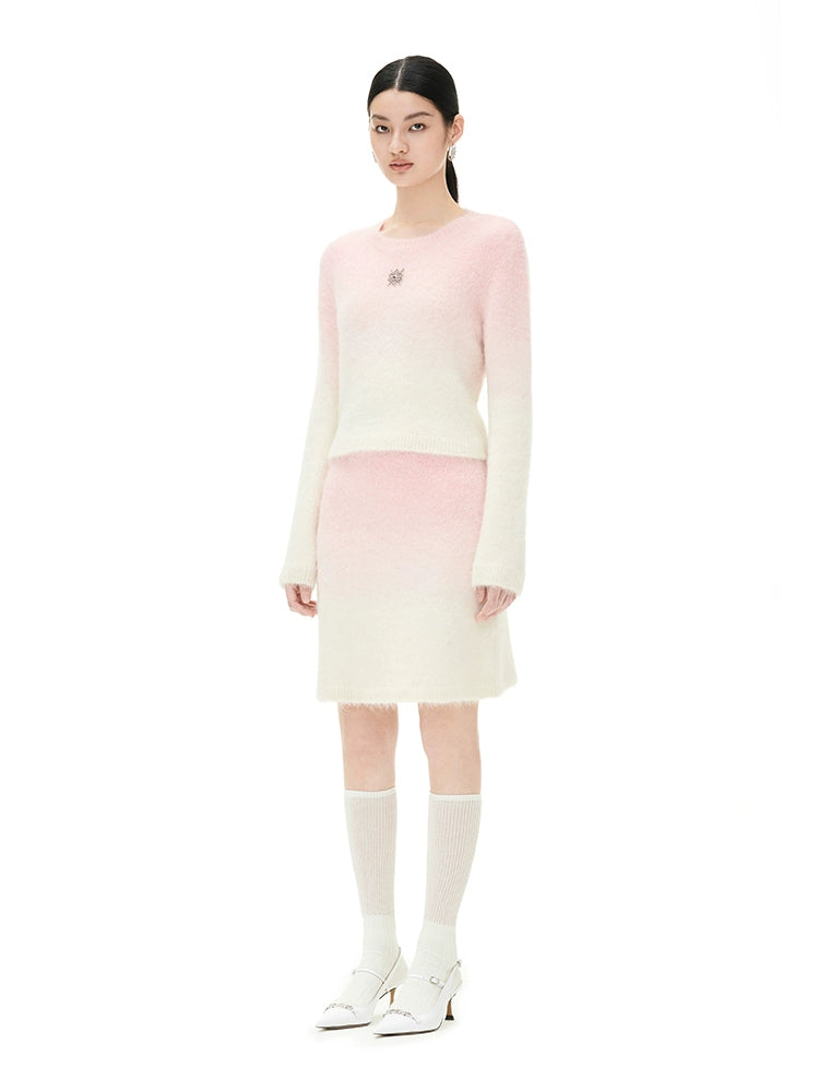 YES BY YESIR Barbie pink ombre Dream alpaca knit skirt top- Liowwa