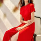 Goddess lace slit  red irregular hem dress - Feni