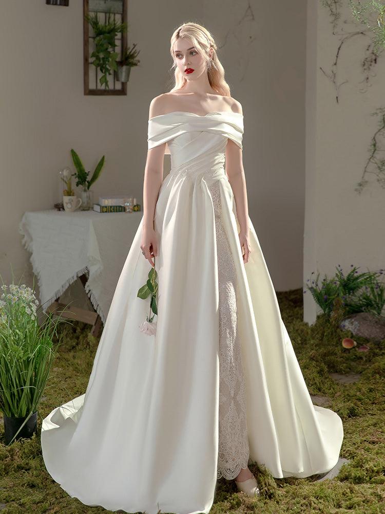 one shoulder casual wedding dress Satin One Shoulder Minimalist Long Wedding Dress Julia 6 US (38 EU) / Ivory