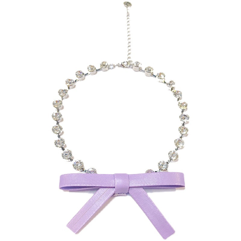Le Palais Vintage Luxury Large Sparkling Diamond Bow Necklace Clavicle Chain-Moet.
