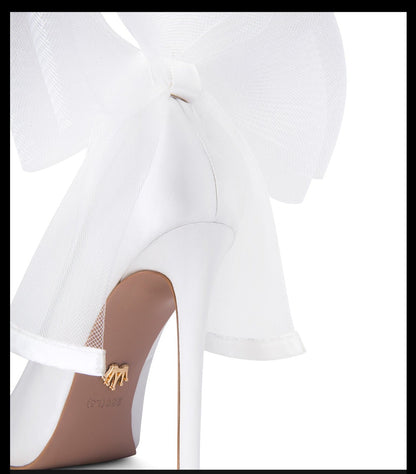 Fab Fei 2022 autumn and winter new pointed-toe silk cloth mesh bow high-heeled shoes- Mari Maxi