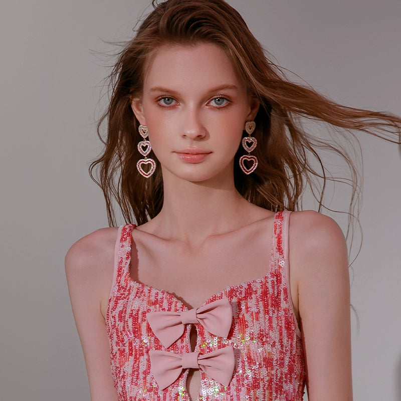 Wardrobes by Chen Luxury Love Shaped Tassel Diamond Earrings-Stace