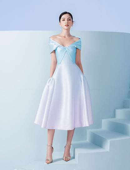 Early Spring 2023 new one-shoulder gradient V-neck waist dress- Salisa