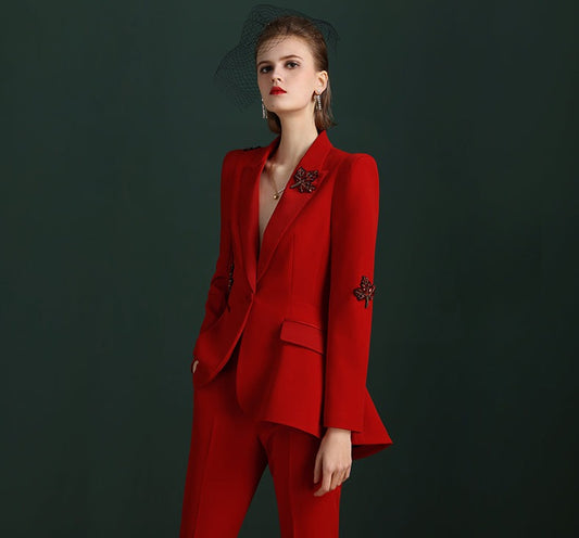 Red high-end trousers two piece suit set- Arial