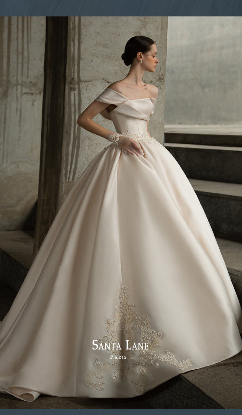 Early Spring 2023 Winter one-shoulder satin satin wedding dress- Sally GOOD GIRL REBEL Early Spring 2023 Winter one-shoulder satin satin wedding dress- Sally GOOD GIRL REBEL