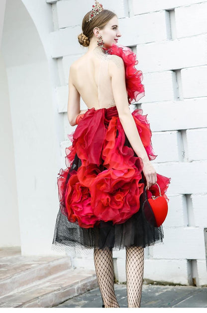 Limited edition one shoulder handmade tulle flower princess evening cocktail party 3d  dress - Most black