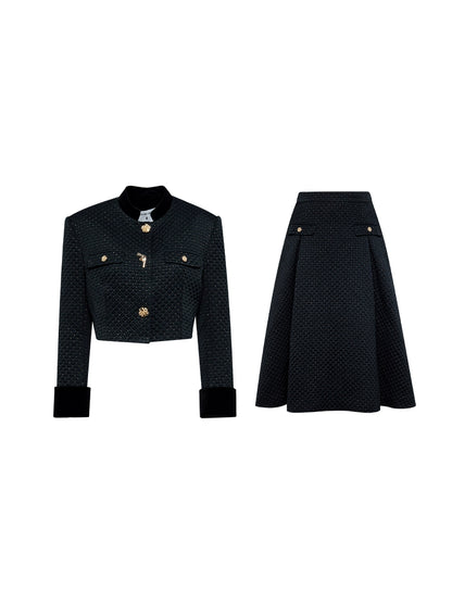 YES BY YESIR  Autumn winter retro elegant women's black gold palace suit - Jian