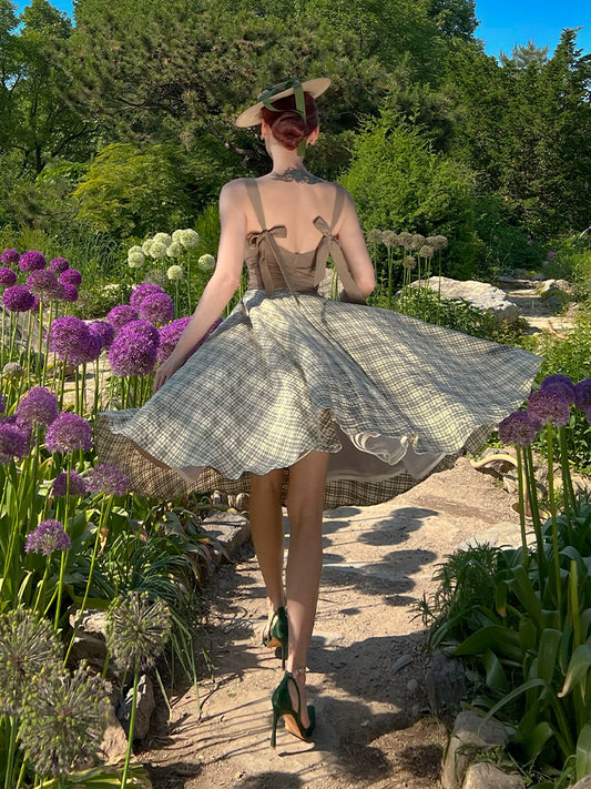 Le Palais Vintage Luxury Plaid Corset-style Puff Wedding Dress-Mabel.