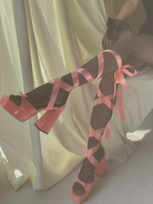 Le Palais Vintage Luxury Pink and Black Block Heel Sandals-Mary Jane