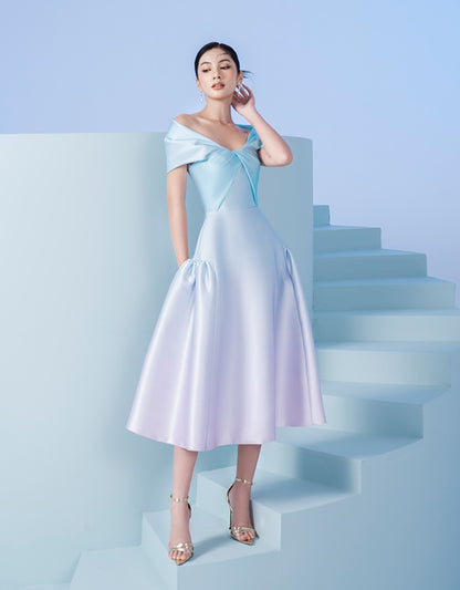 Early Spring 2023 new one-shoulder gradient V-neck waist dress- Salisa