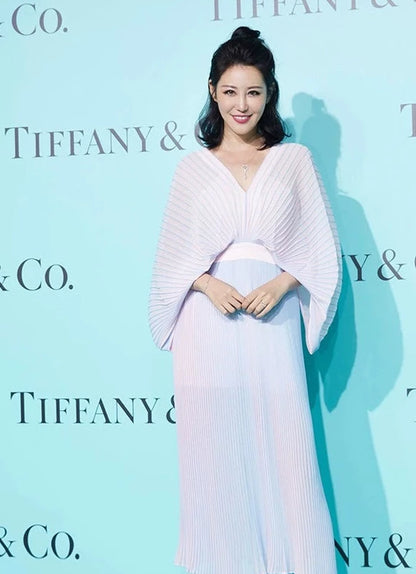 YES BY YESIR pressed pleated long pastel ombre flowy dress- Ye Qian.