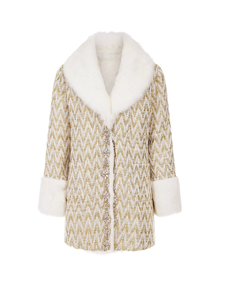 Wardrobes By Chen Elegant Gold Long Sleeve Medium Fur Jacket-Medis