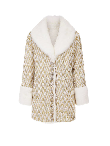 Wardrobes By Chen Elegant Gold Long Sleeve Medium Fur Jacket-Medis