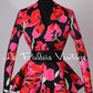 Vintage Retro Elegant Pink Floral Print Coat jacket blazer- Ota