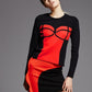 Cotton corset red and black long-sleeved knit sweater- Marina