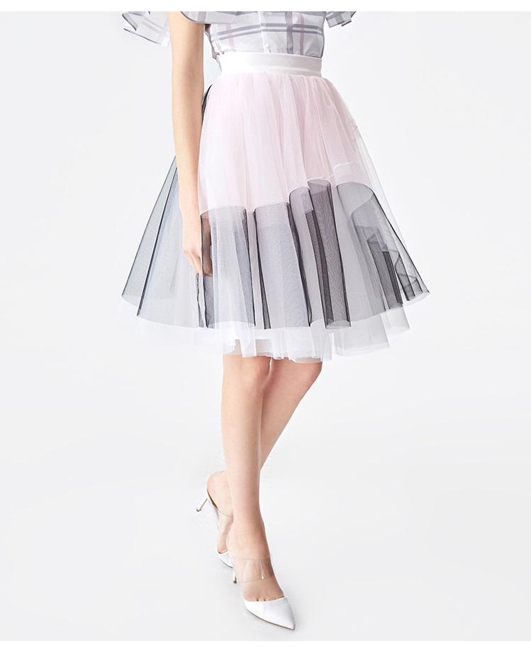 Color block mesh tulle tutu high waist skirt- Lare