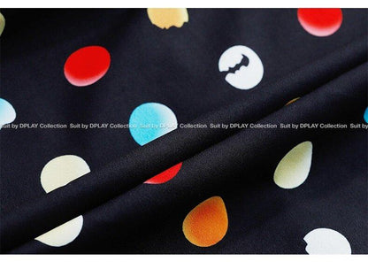 Retro off collar strapless black polka dot elastic waist dress Slit-neck sling with elastic dress - Chel