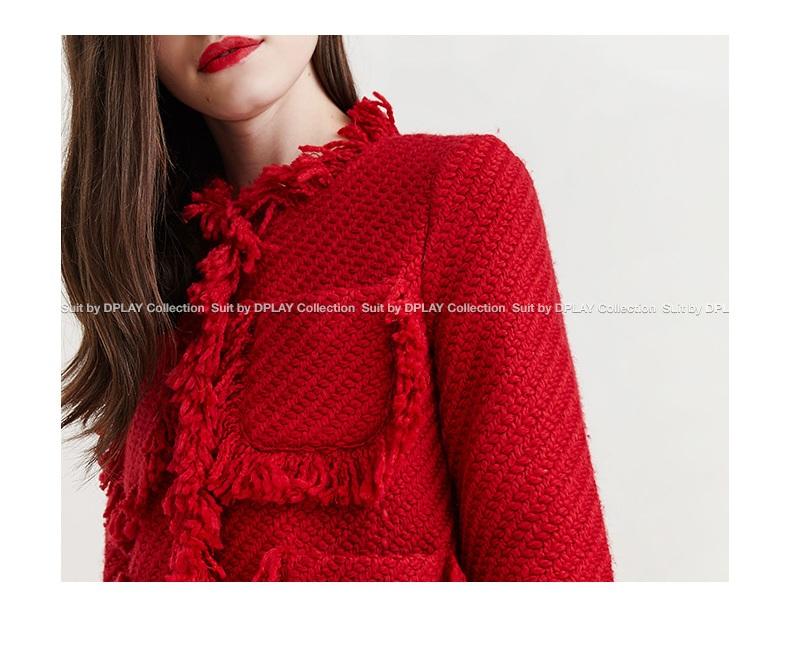 Designer woven Red pocket cat whisker short coat + short skirt suit  four pockets suite set