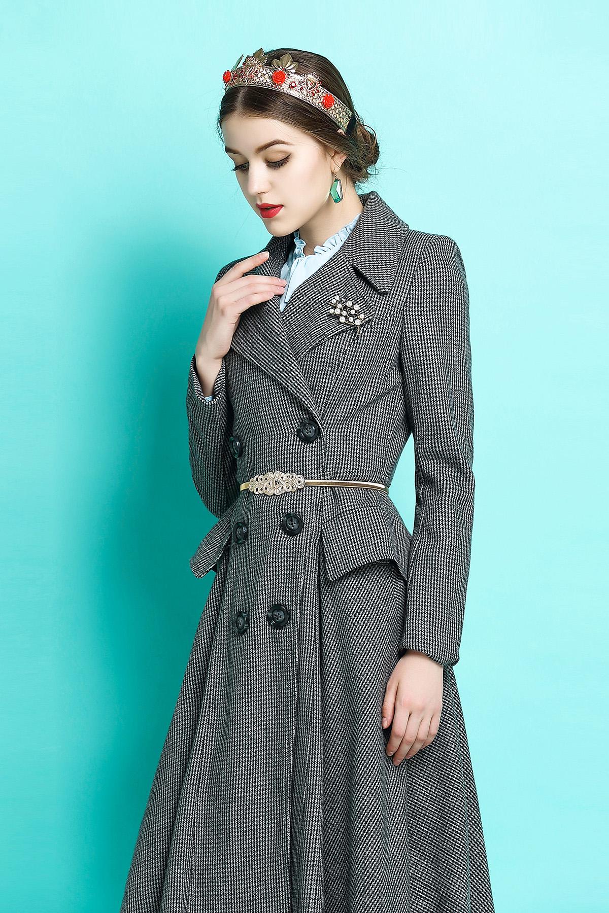 Fall Winter large lapel wool double-breasted belt vintage inspired double breasted Hepburn women's coat ~  Champs Elysees