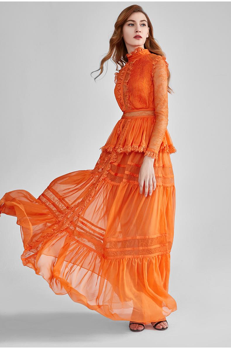 Limited edition long-sleeved elegant evening orange dress long dress gown - Mimi S Limited edition long-sleeved elegant evening orange dress long dress gown - Mimi S