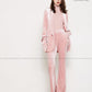Pink seven sleeves two-piece suit professional suit velvet suit + bell-bottoms trousers two-piece suit- Hitas