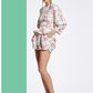 Spring and summer long-sleeved mahjong profile printed pep blouse- Alias