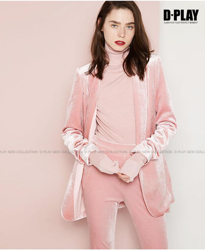 Pink  velvet suit + bell-bottoms trousers two-piece suit- Hitas