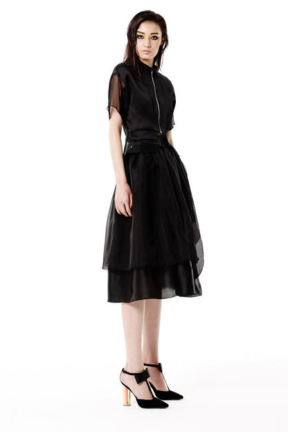 Organza pleated swing double skirt and blouse suit set- Miro