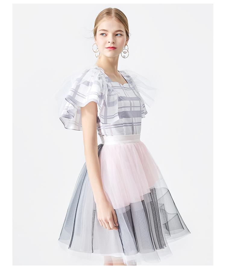 Color block mesh tulle tutu high waist skirt- Lare
